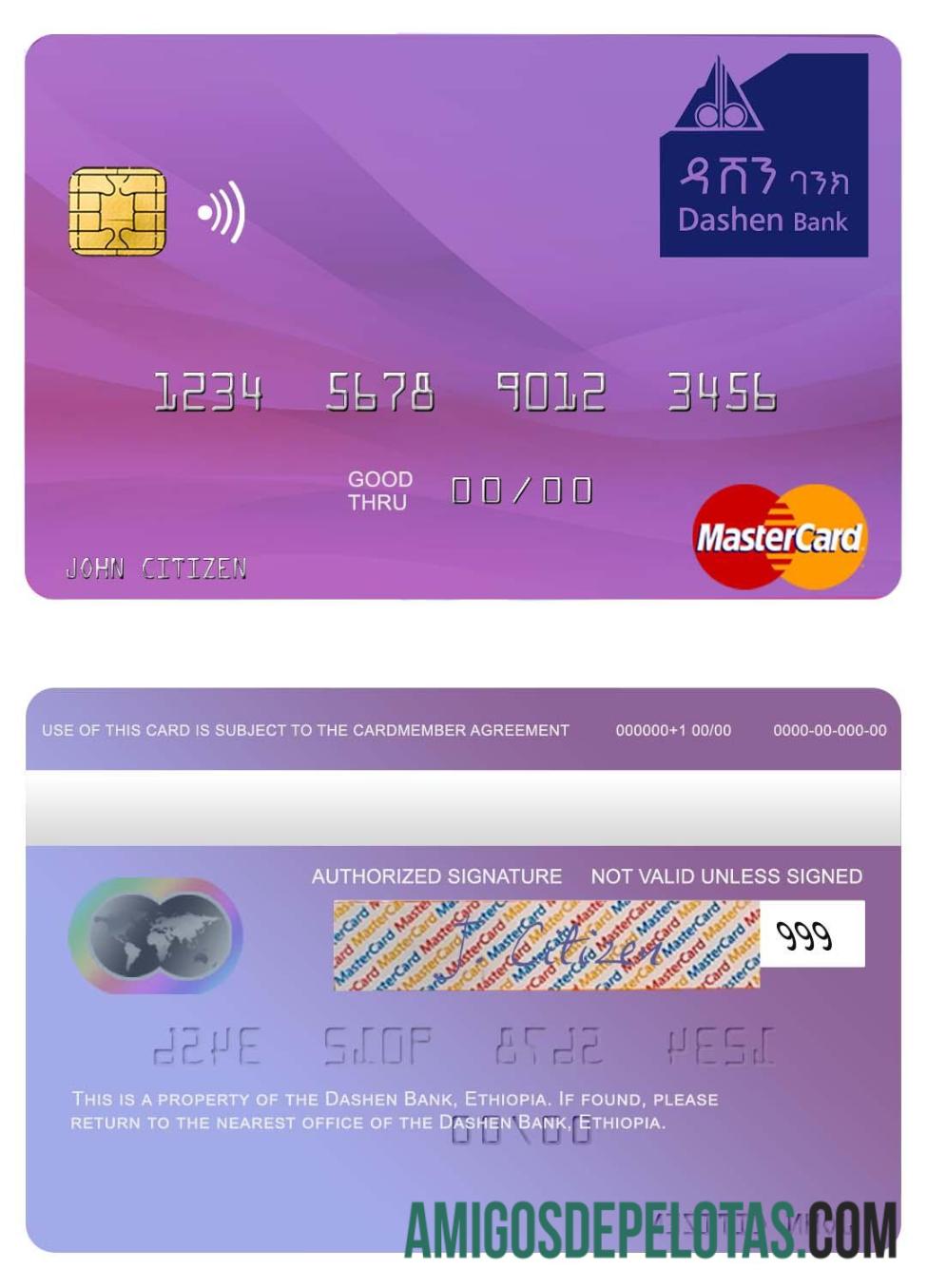 Etiópia Dashen Bank Mastercard amostra